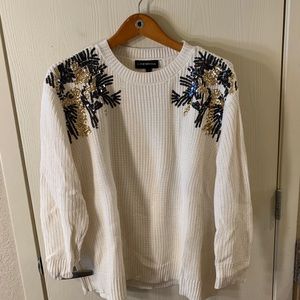 Sequin detail cream sweater